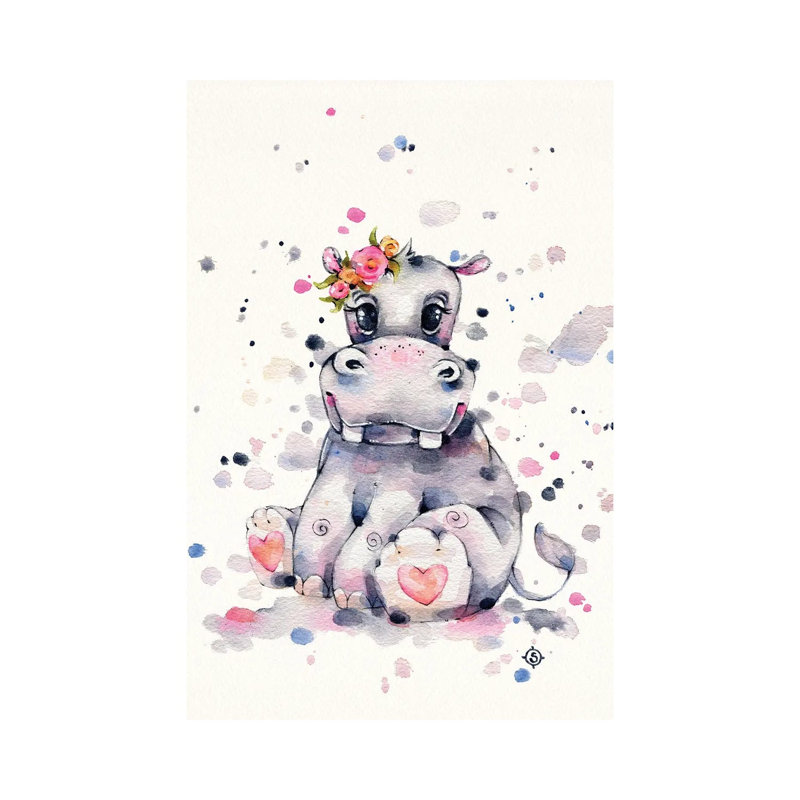 Sweet Hippo 1 Piece Wrapped Canvas Painting, 20.32 cm H x 30.48 cm W