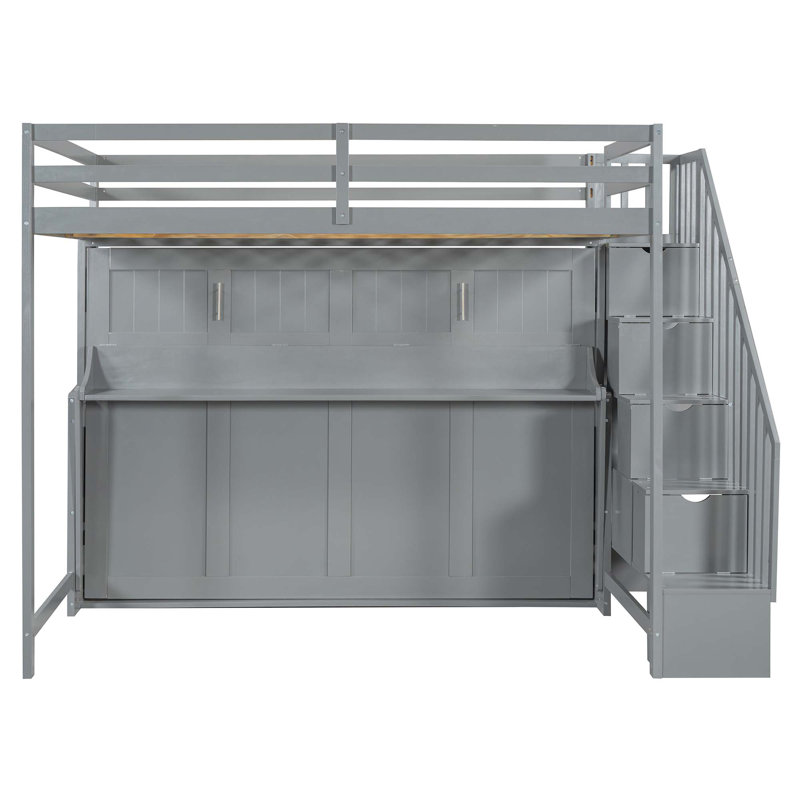 Lit escamotable avec élévateur hydraulique et bureau, gris