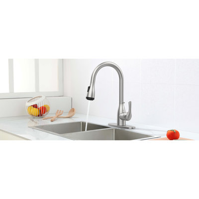 Robinet de cuisine en nickel brossé avec douchette rétractable, 4 modes de jet, boucle verrouillable, égratignure pour éviers de bar, débit 1,8 gallons par minute, tête rotative à 360 °, robinet en acier inoxydable à installation simple