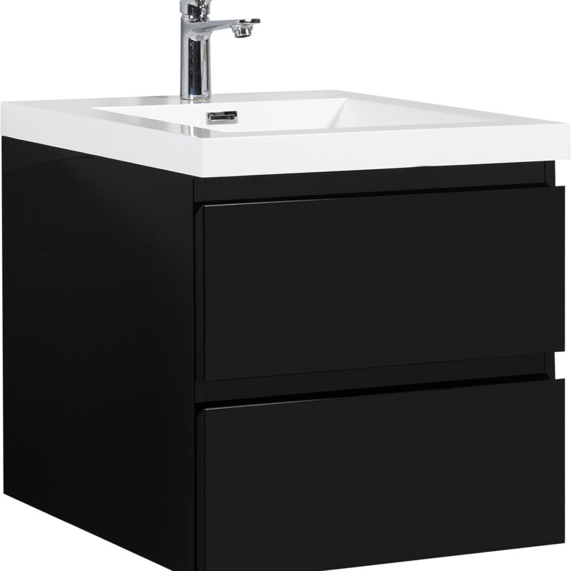 Meuble-lavabo pour la salle de bain à fixation murale, Noir, 24"