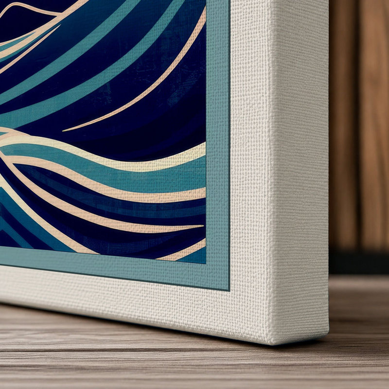 Red Sun Over Waves Coastal 1 Piece Wrapped Canvas Wall Art, 36x24 - 91.4 x 61.0 cm, Cream Border