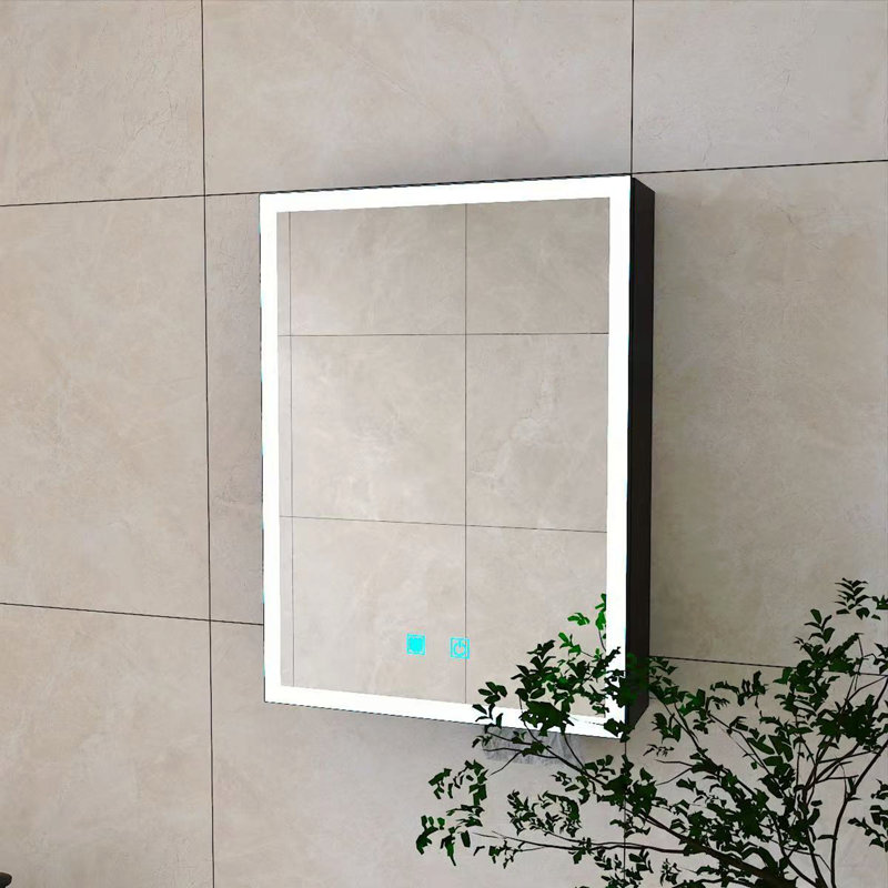 Armoire à pharmacie à DEL pour la salle de bain avec lumière blanche unicolore, anti-buée, armoire en aluminium facile à installer. (15,98 x 22,05 une porte)