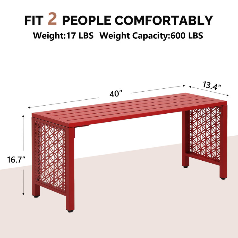 Banc de patio en métal 39,3 pouces, Red