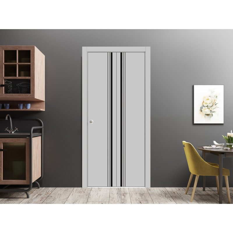Porte pliante en bois massif massif, 64 po x 84 po, Gris mat
