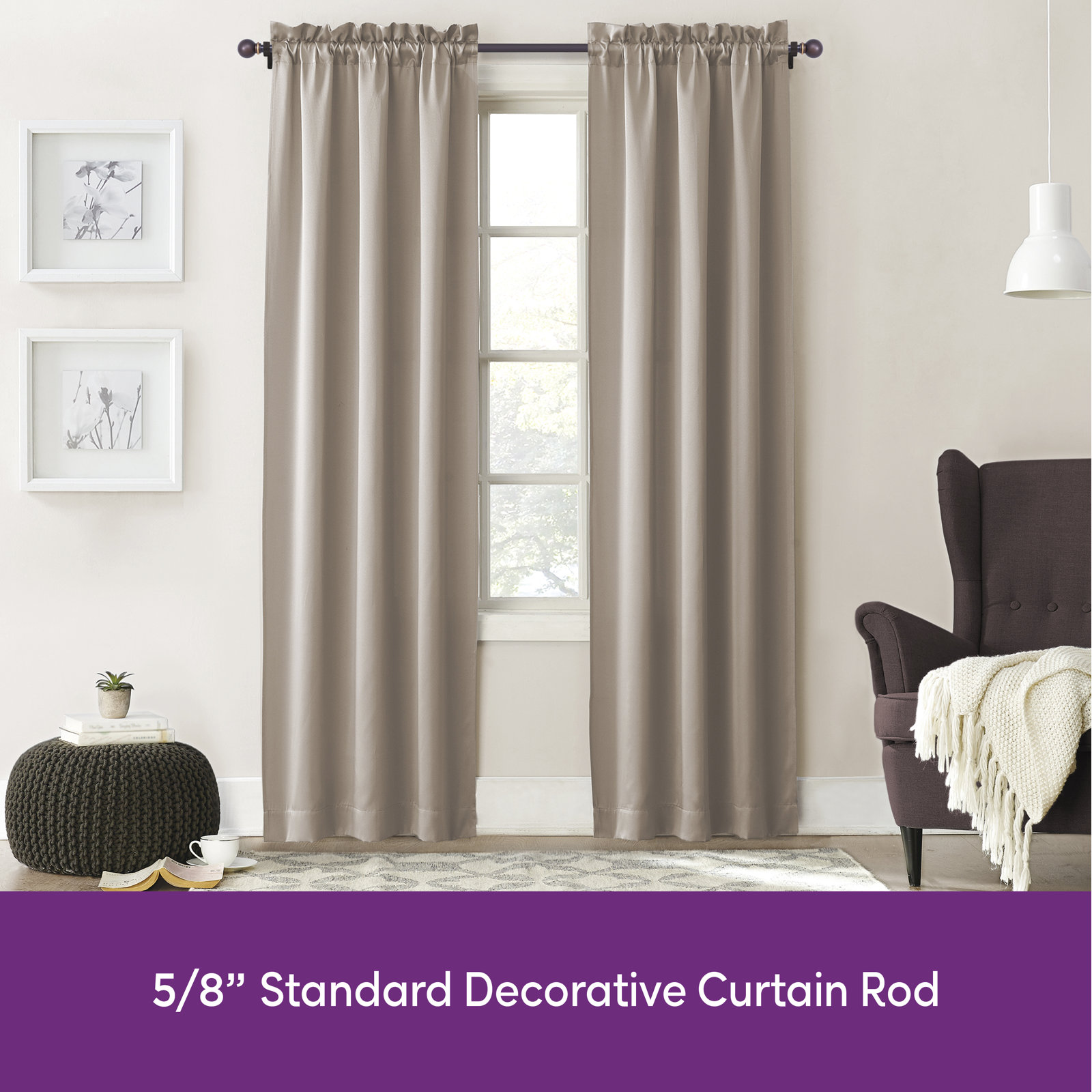 Camptown Ball End Single Curtain Rod, 48" - 86" , Bronze