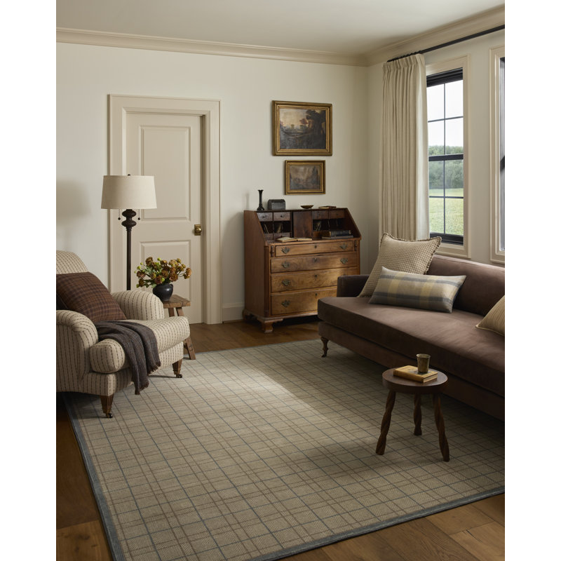Chris aime Julia X Loloi. Tapis d'intérieur à motif géométrique Bobby, Sage / Denim, 7 pi 3 po x 9 pi 3 po