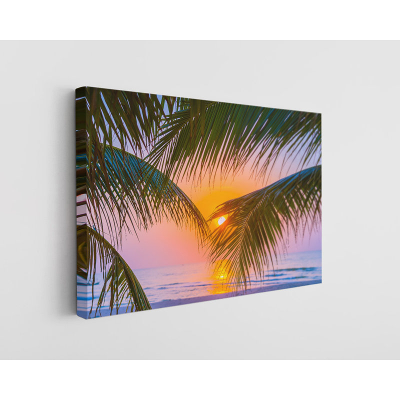 «Coconut Trees Sunset View», reproduction sur toile, H 16 po x l 24 po