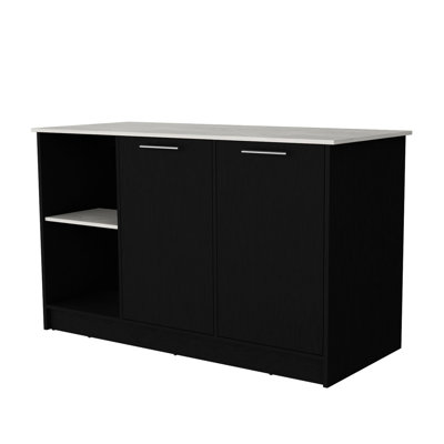 Rectangular Kitchen Island In Black And , Facilitate Meal Preparation Storage Organization With Inner Shelving For Better