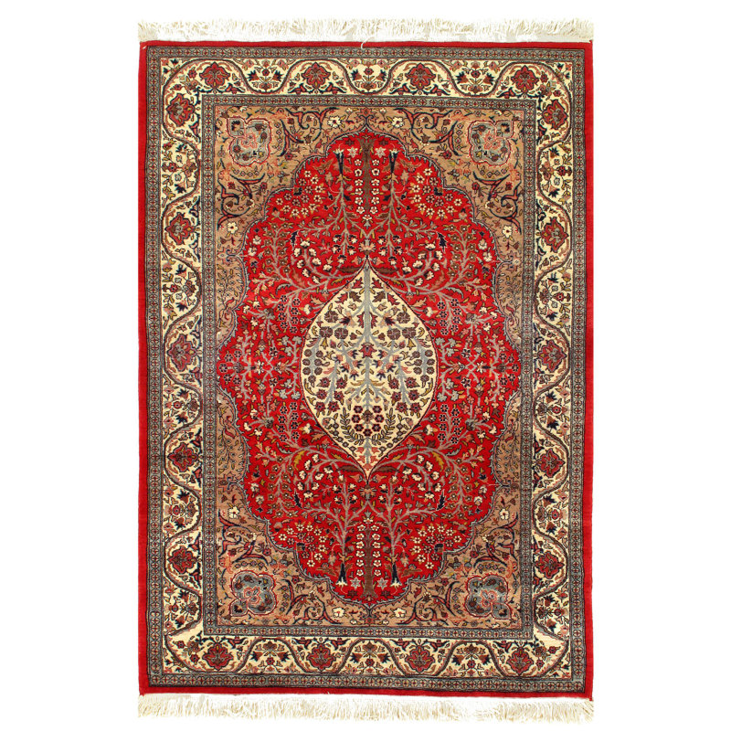 Tapis de zone one-of-kind-noué la rouge 4 pi 3 po x 6 pi 2 po main Caine