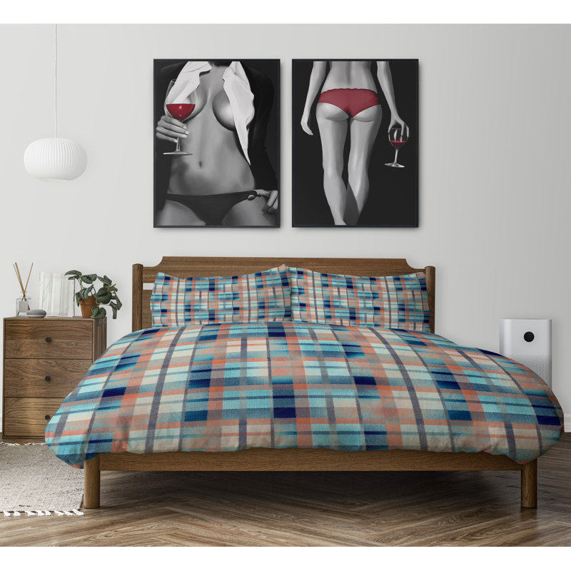 Polyester Twill Gingham Duvet Cover, King Duvet Cover + 2 King Pillowcases
