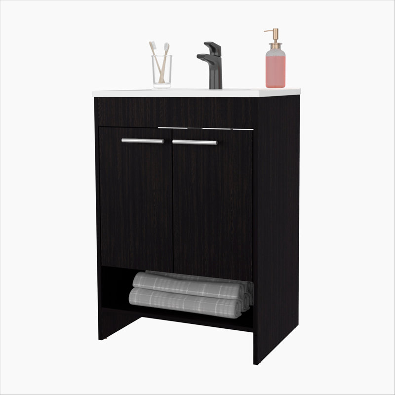 Meuble-lavabo 2 portes avec rangement ouvert, Wengé