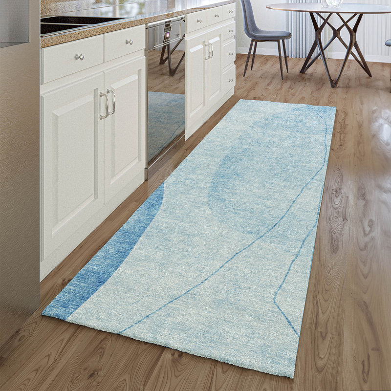 Premium Machine Washable Prisco Blue Rug, Runner 2'3" x 7'6"