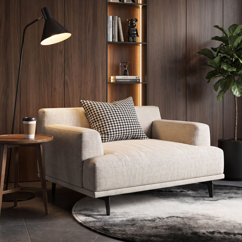 Fauteuil club moderne en coton et lin de 105 cm (41,3 po), profil bas, assise profonde de 75 cm (29,5 po) et accoudoirs larges de 20 cm (7,8 po), beige