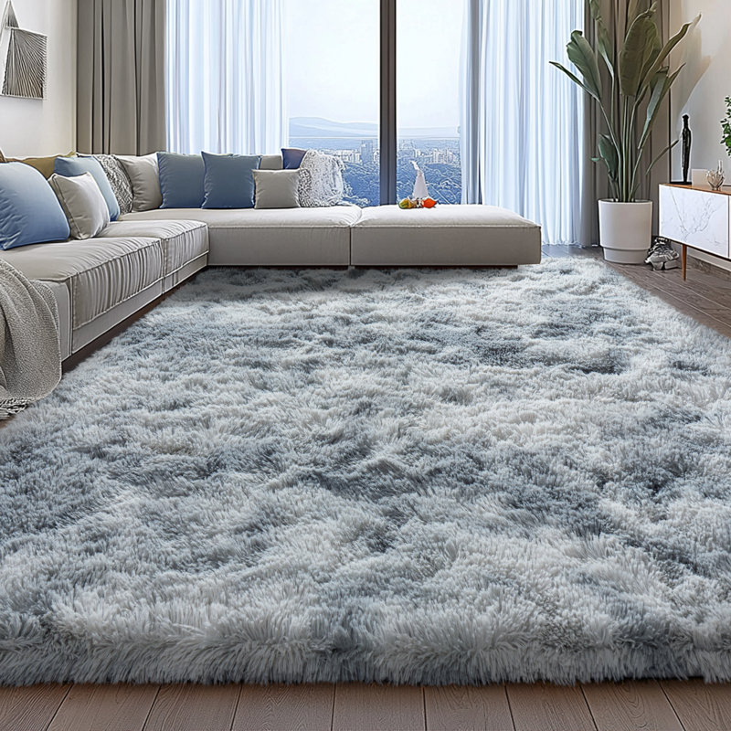Shag Rug Soft Fluffy -Indoor Area Rug for Living Room Bedroom Nursery Kids Room, Rectangle 8' x 10', Tie-dye Silver Gray