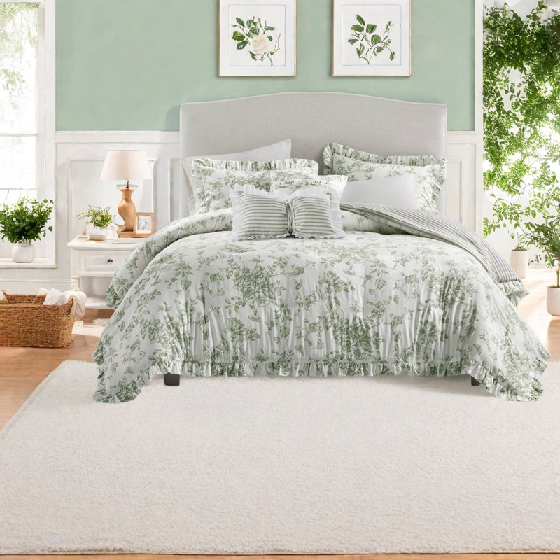 Reversible 5 Piece Bedding Sets, Polyester Full Queen Farmhouse Home