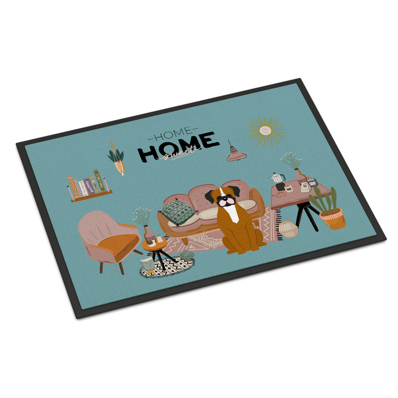 Tapis d'entrée antidérapant Guerline L 27 po x l 18 po, Boxer fauve et blanc