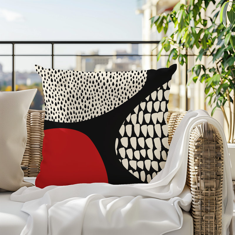 Coussin carré intérieur / extérieur pia, H 15 po x l 15 po, Rouge / noir / blanc cassé