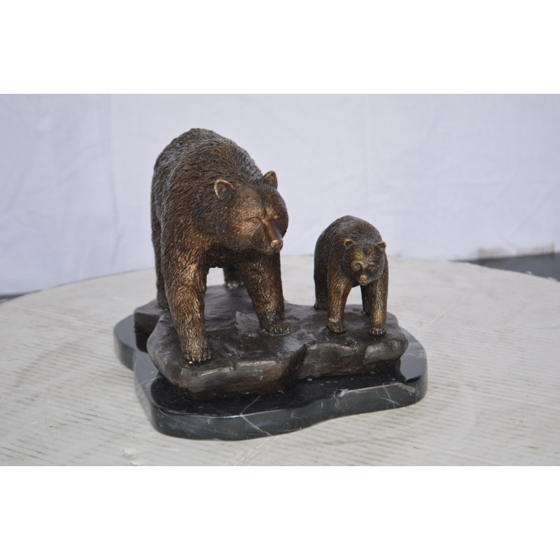Statue de mère et bébé ours en bronze - Taille: L 11 po x l 8 po x H 6 po.