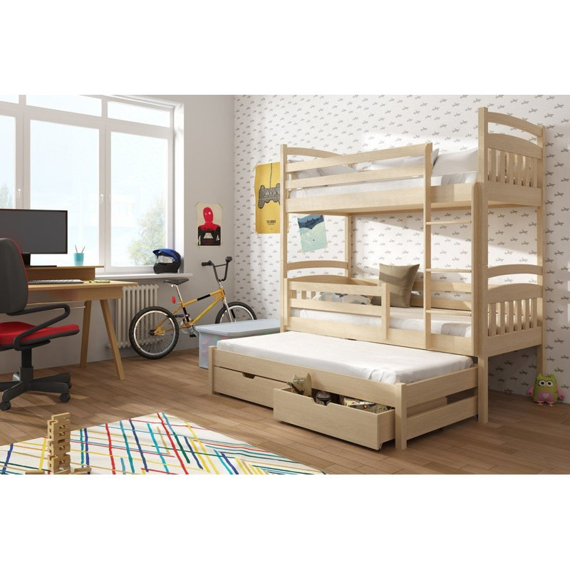 Woolwich Single (3') 2 Drawer High Sleeper Bunk Bed and Mattress with Trundle, Light Brown