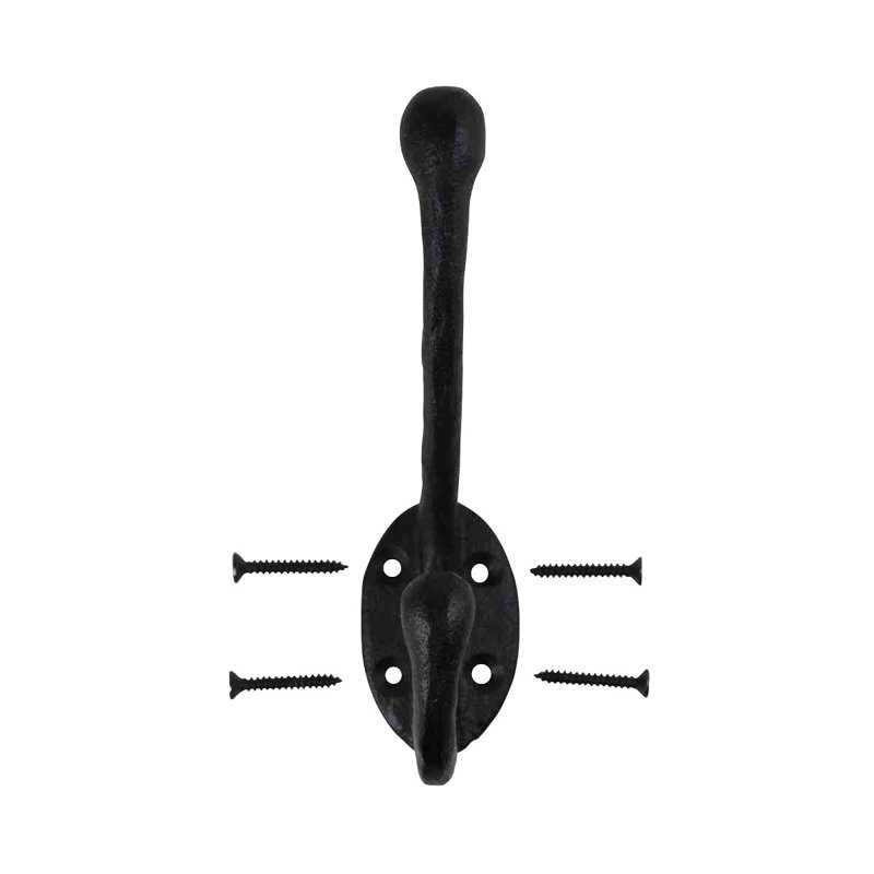Black Wrought Iron Double Coat Hooks, Set of 2