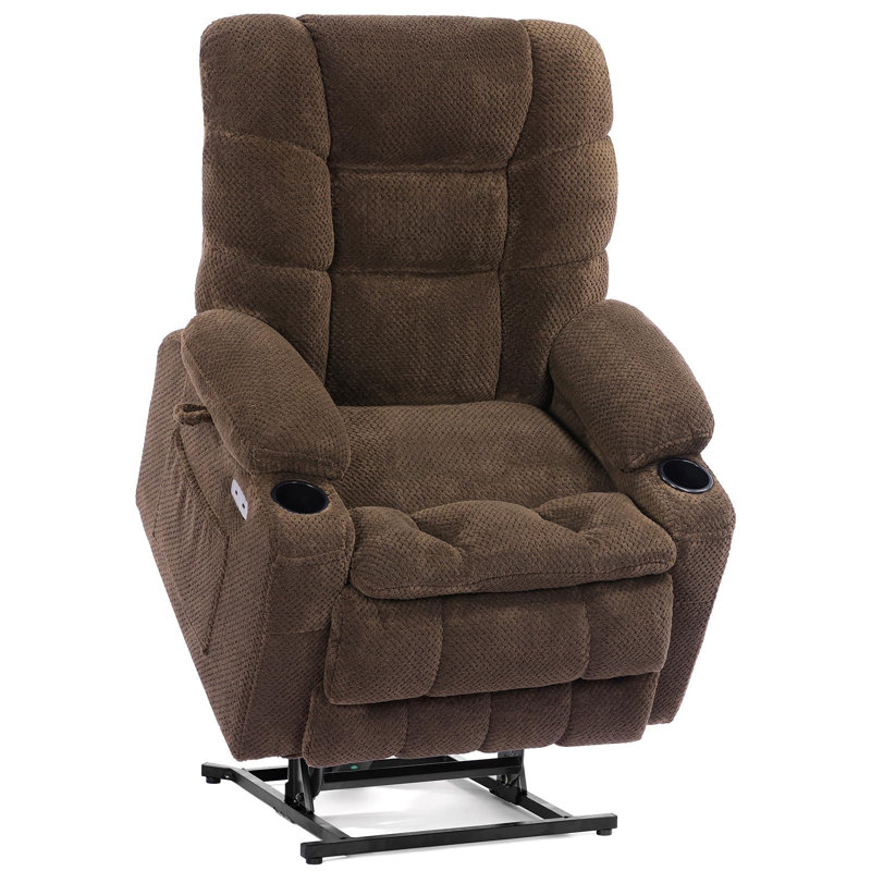  Dual Motor Lay Flat Power Lift Recliner Chair for Elderly, Electric Recliner Lift Chairs for Adults with Cup Holders, 400lbs Heavy Duty Power Recliner Sofa with Heat and Massage, Burgundy