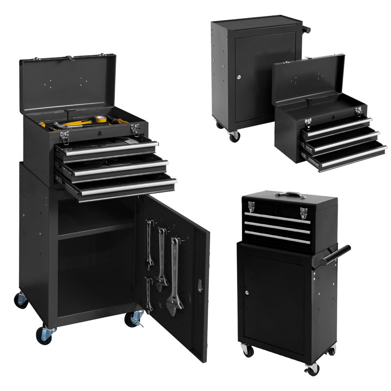 3-Drawer Steel Combination Rolling Tool Chest Set, Black