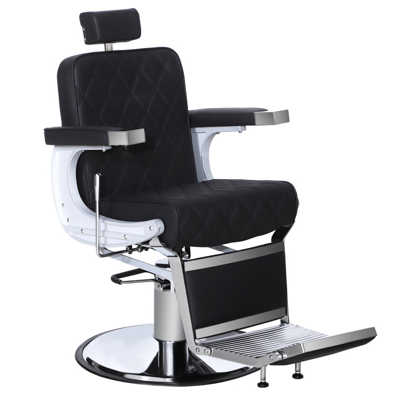 26.7" Wide Vegan Leather Heavy Duty Metal Manual Ergonomic Recliner Barber Chair, Black/Black Faux Leather