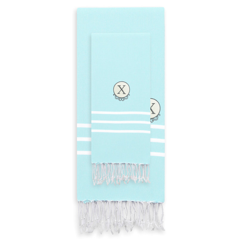 Alara Pestemal Beach And Hand Towel Set Turkish Cotton Mulit-Size Set, Soft Aqua, X