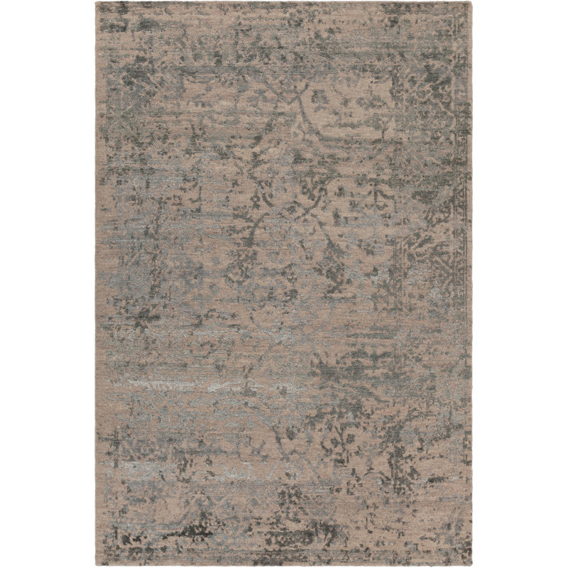 Tapis en viscose et en laine tissé à la main gris et brun clair Sasha Authentic, Rectangle 5 pi x 7 pi 6 po