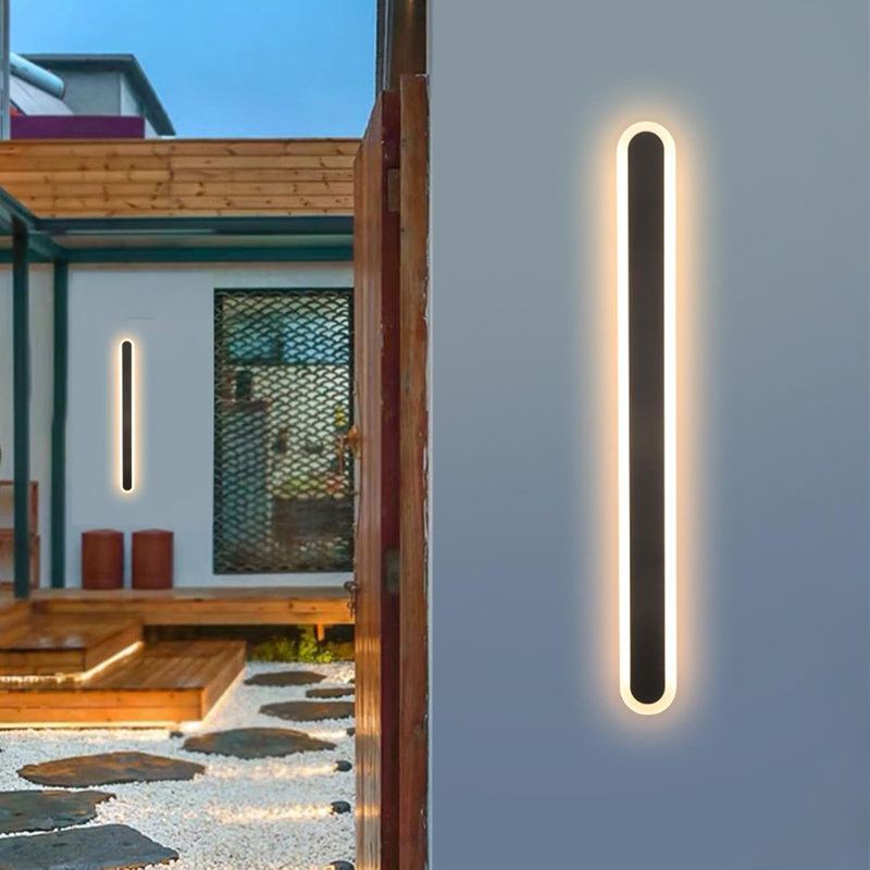 Modern Outdoor Wall Light Outdoor Wall Sconces Black Exterior Wall Light Fixtures Wall Mount LED Long Light Wall Sconces For House, Garage, Patio, Porch, Stairway (3000K)