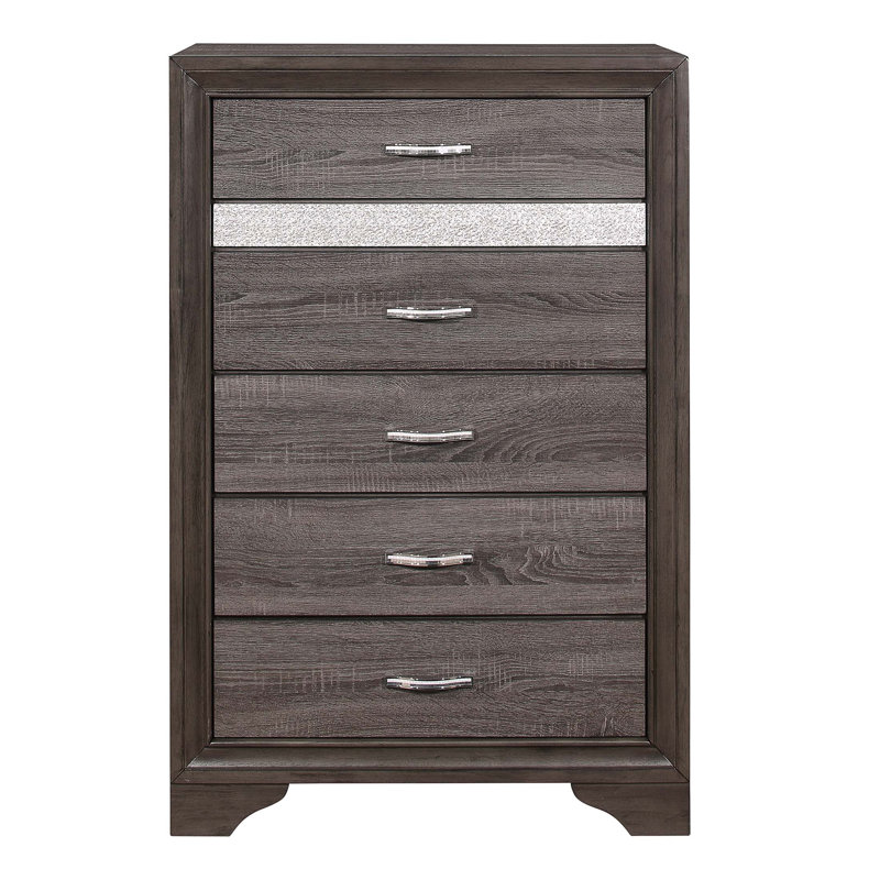 Commode moderne en faux bois avec tiroir à bijoux caché et décorations scintillantes, parfaite pour les chambres à coucher glamour