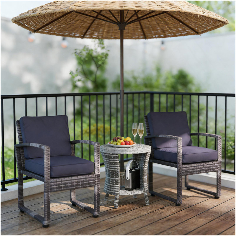 Side Table,Wicker Outdoor Coffee Table, Red Brown Top/Light Gray Base