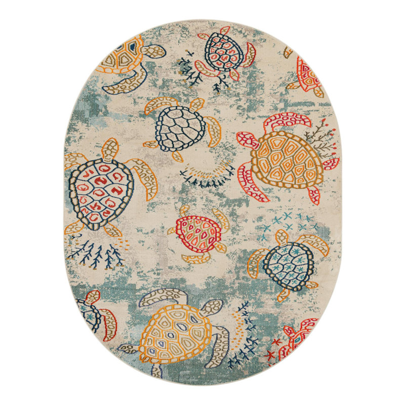 Tapis beige à motif animalier Vargas, Ovale 7 pi 1 po x 10 pi
