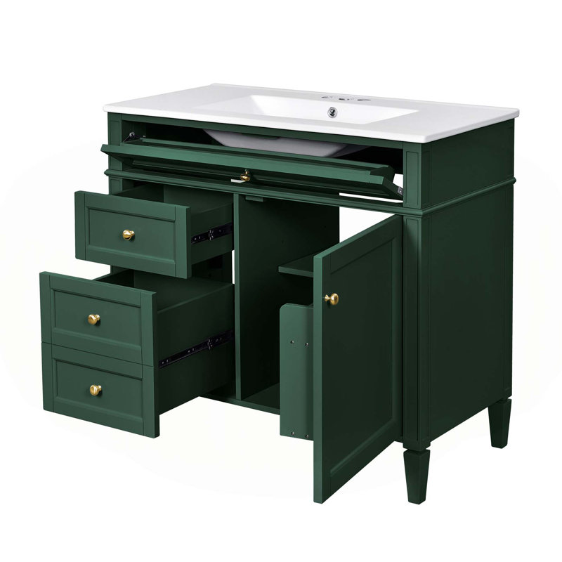 Meuble-lavabo moderne avec rangement abondant et fabrication durable, Vert
