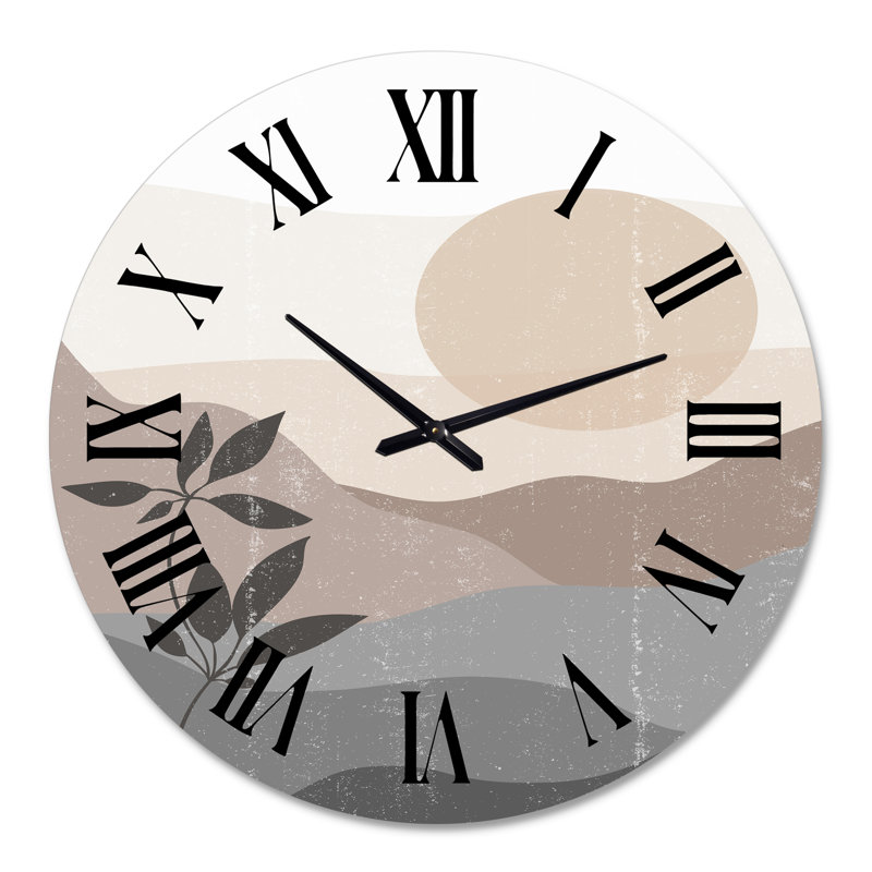 Minimaliste paysage de montagne au coucher du soleil - horloge murale moderne, Surdimensionné