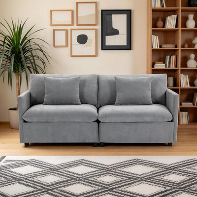 Oversized Seats Sofa Couch for Living Room Large Chenille Sofa with 2 Thick Pillows