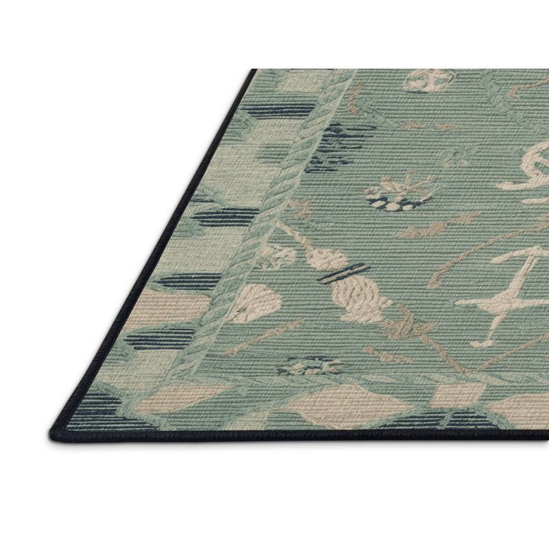 Washable Seafoam Nautical Area Rug, Rectangle 2' x 3'