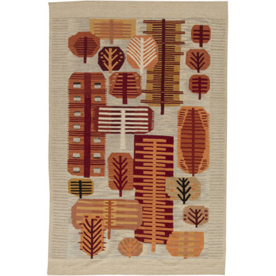 Tapis beige / rouge / orange à tissage plat 5 pi 3 po x 8 pi 1 po Modern