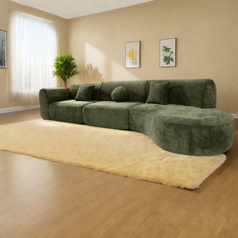 Canapé modulaire incurvé moderne, éponge haute densité, vert, salon