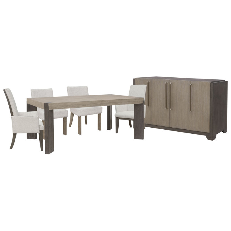 Table de salle à manger avec pieds Inzillo et 2 chaises de salle à manger Klismos, 6 pièces: table, 4 chaises, buffet
