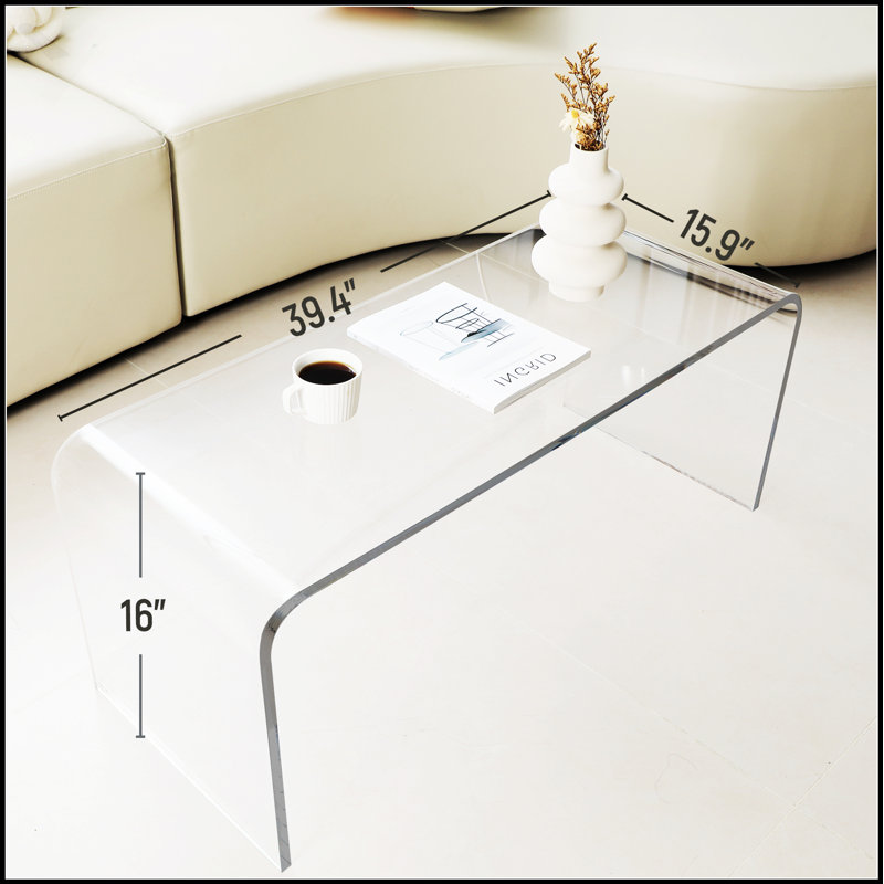 Table basse en cascade transparente en acrylique, 39,25 de long, 15 mm d'épaisseur, design minimaliste pour les espaces de vie modernes
