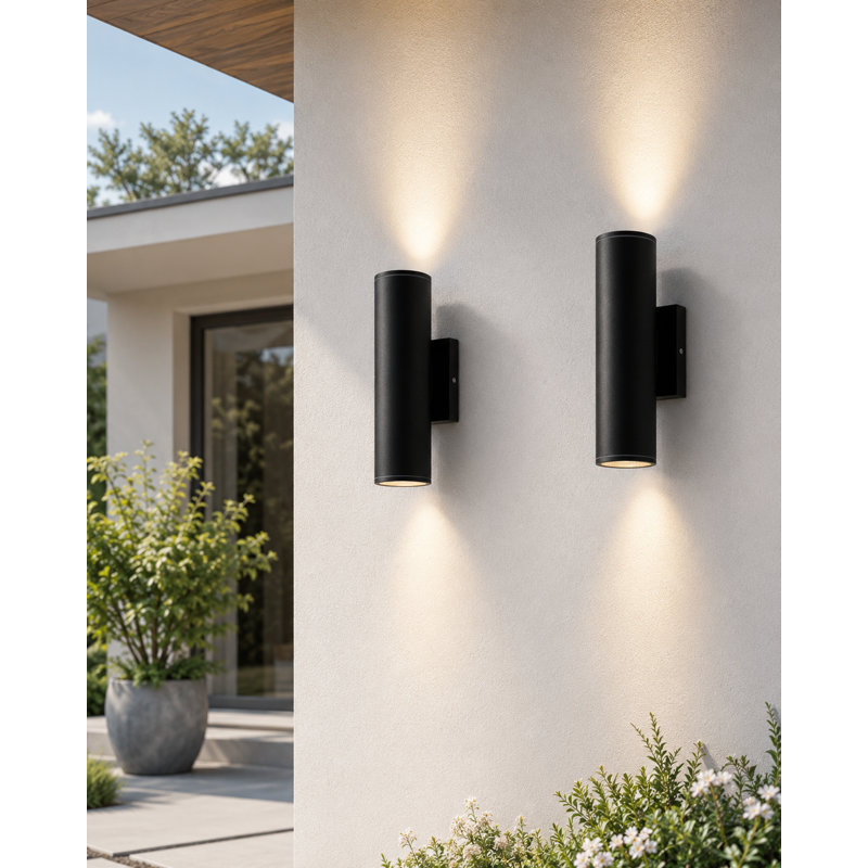 8-Pack 12" Modern LED Up and Down Wall Sconce – Aluminum  Round Wall Light, IP65 Waterproof, Matte Black