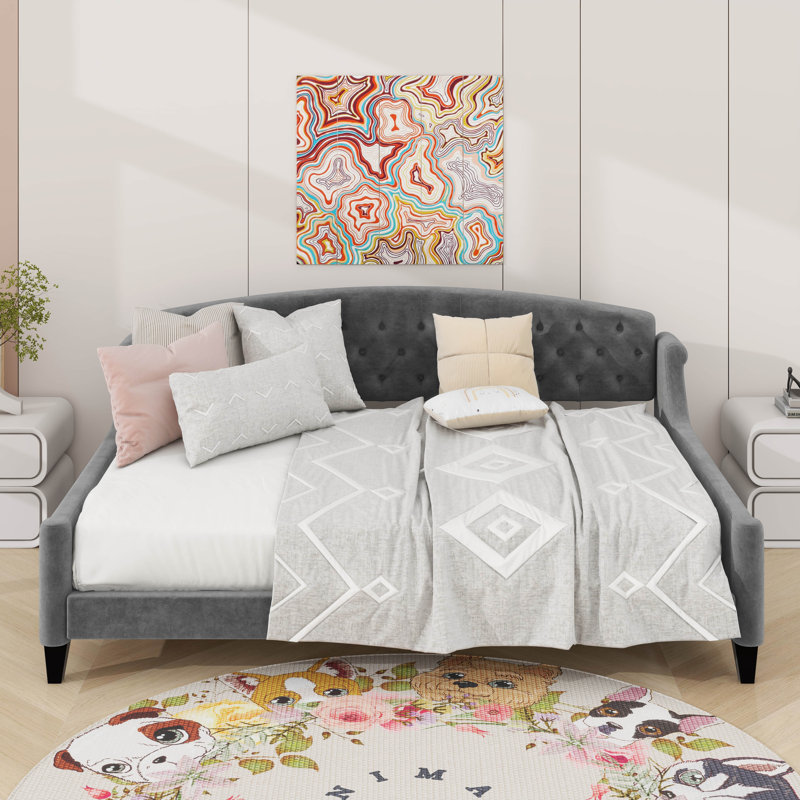Lit de jour double capitonné de luxe moderne, Gris