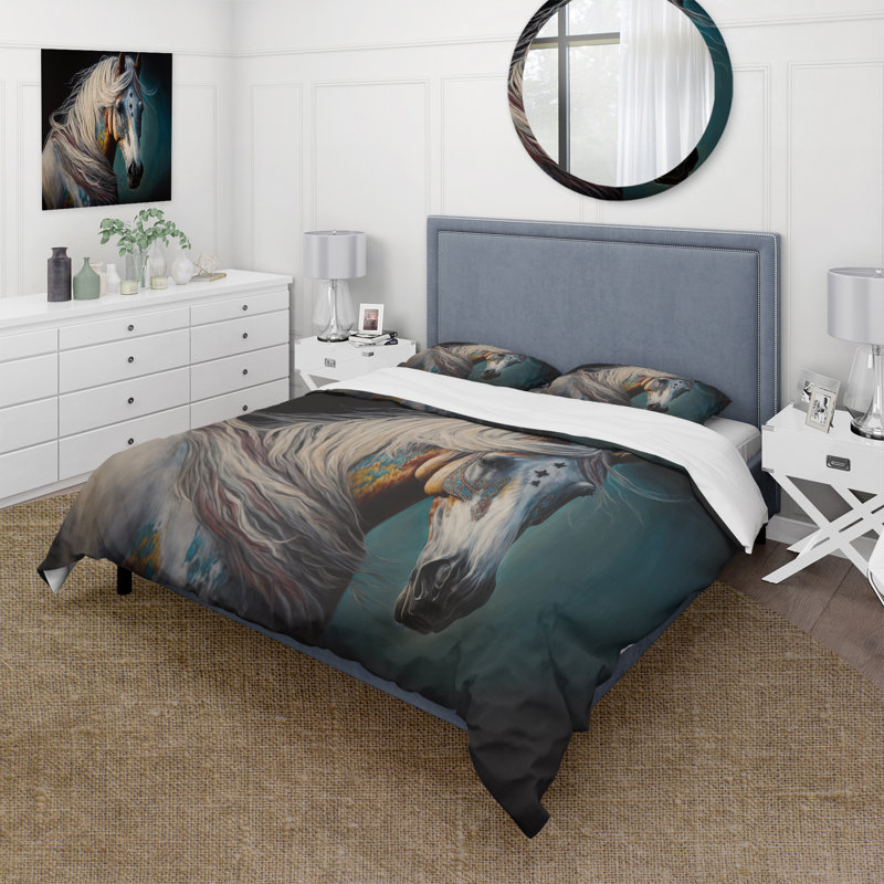 Cheval indien avec crinière colorée III - ensemble de housse de couette animaux - microfibre de polyester