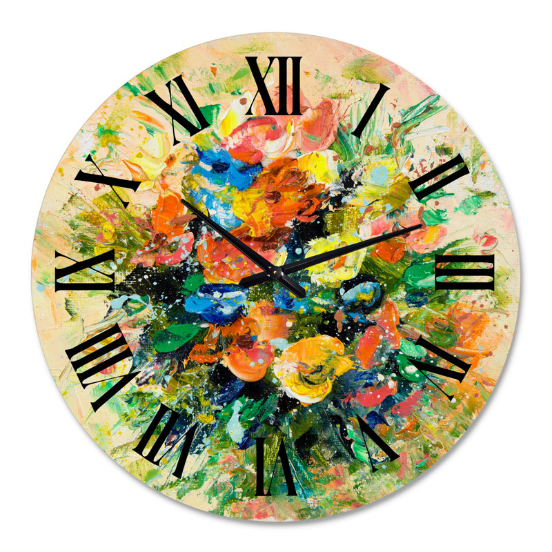Bouquet de fleurs fraîches rétro de fleurs sauvages - horloge murale traditionnelle, Moyenne