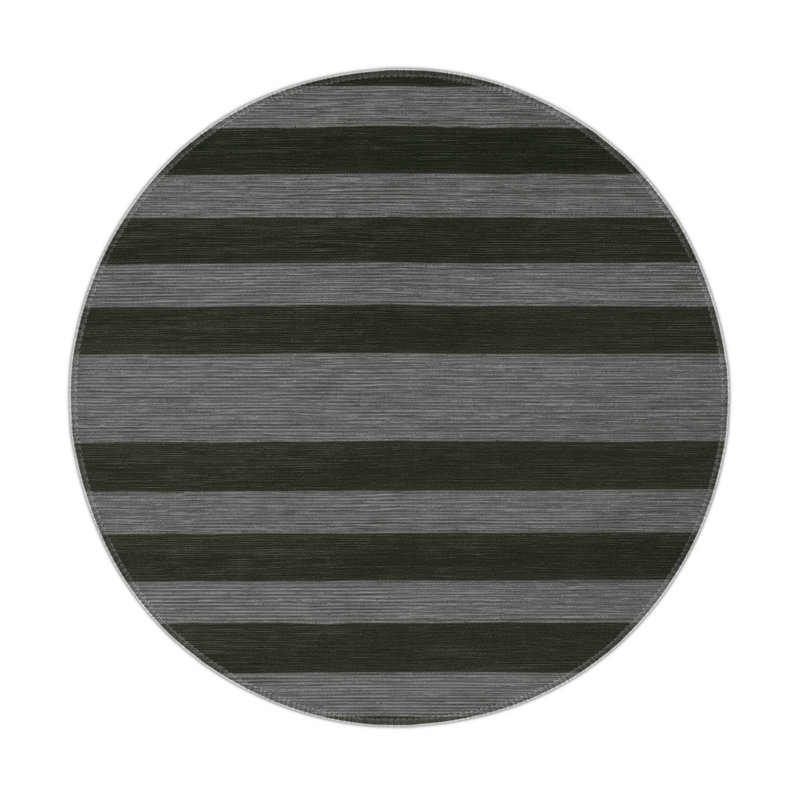 Tapis intérieur / extérieur vert HorizontalStripes, Rond 5 pi