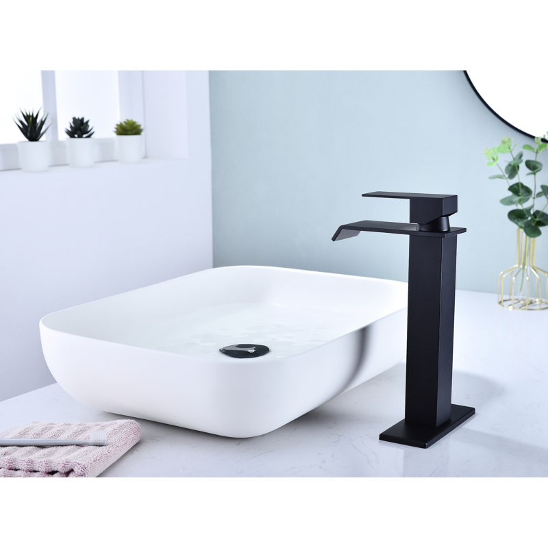 Robinet de lavabo de salle de bain, bec cascade, poignée simple, bonde escamotable, lavabo sans trop-plein, acier inoxydable, noir mat, rouille, installation simple, sans lavabo,
