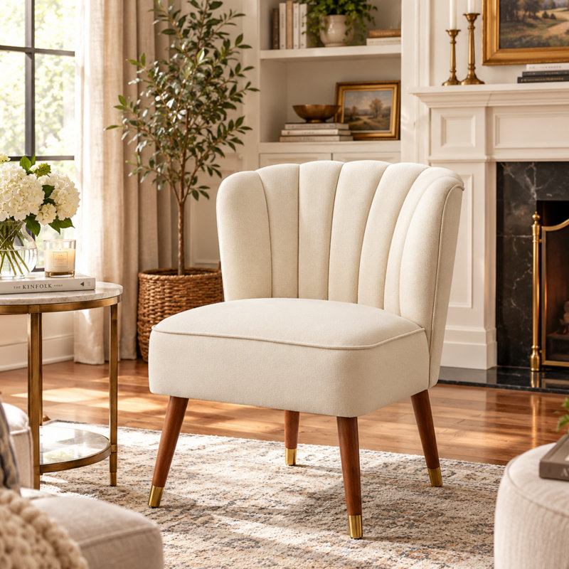 Chaise d'appoint moderne en velours avec dossier fleuri capitonné, Beige
