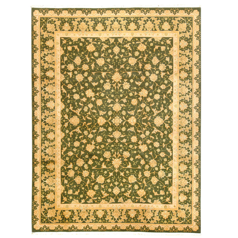 Tapis vert olive de haute qualité noué à la main