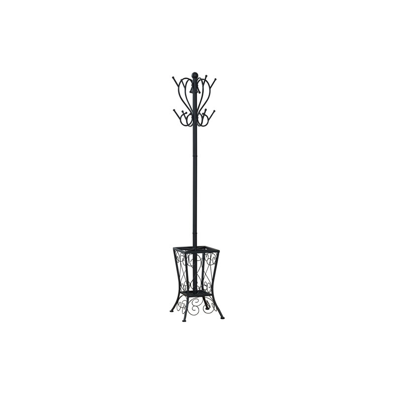 Coat Rack, Hall Tree, Free Standing, 8 Hooks, Entryway, 71"H, Umbrella Holder, Bedroom, Black Metal, Transitional